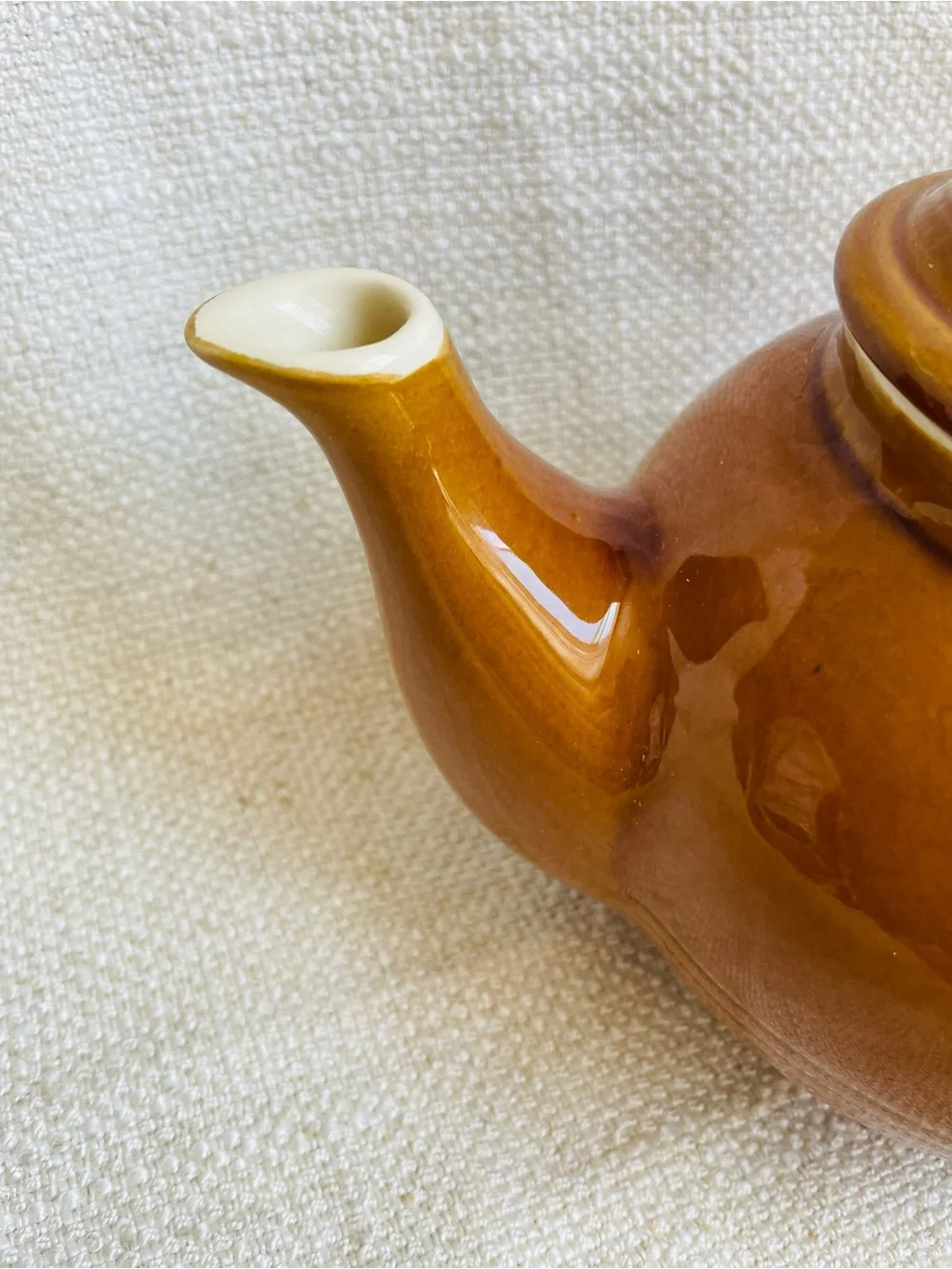 Vintage Emile Henry France MCM Glossy Brown Glazed Ceramic Teapot with Lid